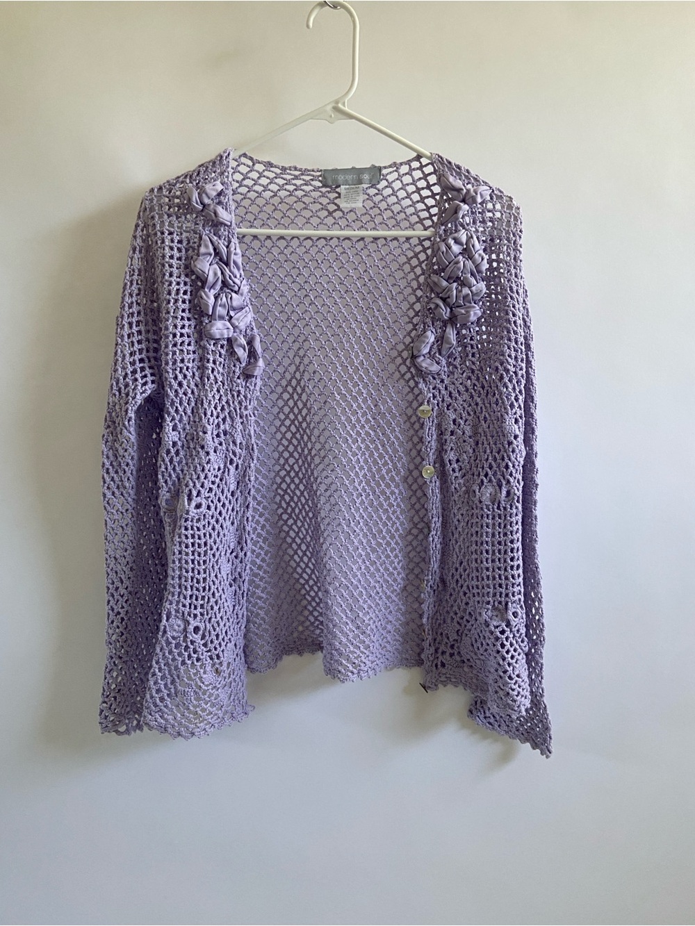 Modern Soul Lavender Open Weave Crochet Cardigan